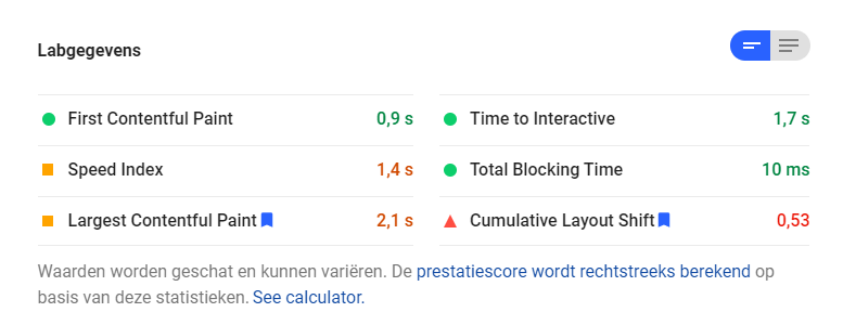 google cls score in pagespeed insights