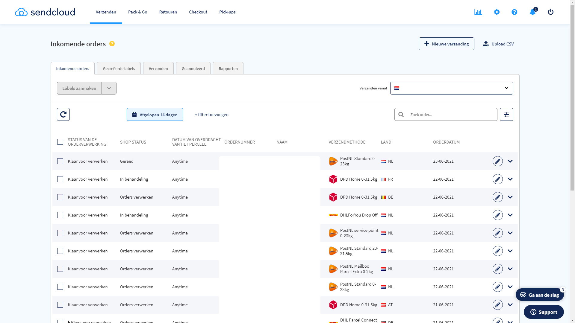 Sendcloud dashboard